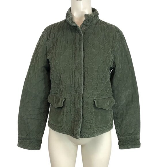 EDDIE BAUER - WOMEN'S MEDIUM - GREEN RIBBED CORDUROY QUILTED CARGO JACKET COAT - Picture 1 of 8